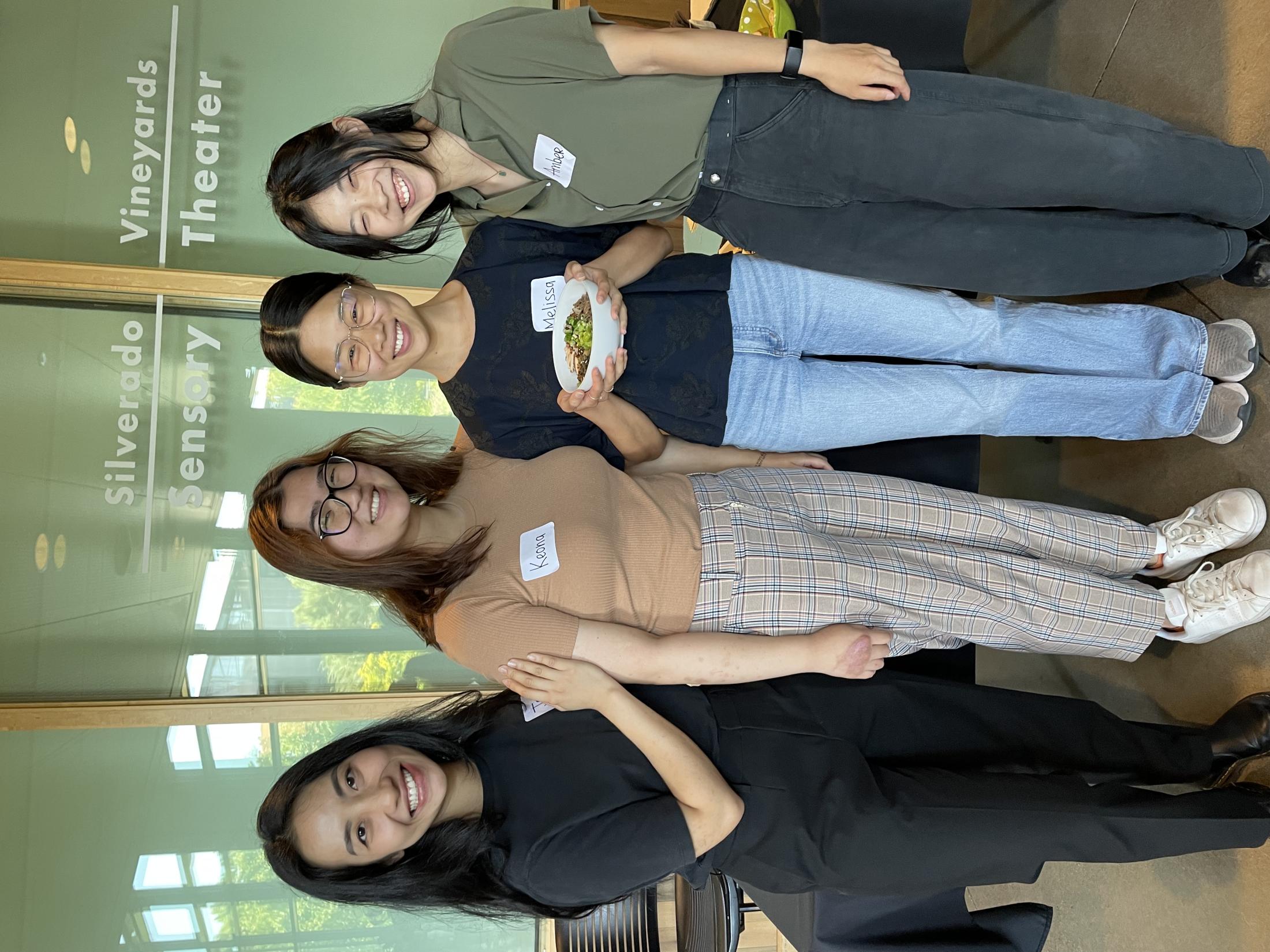 “UPnoodle" creators share samples of their product. Students (L-R): Joelle Nguyen, Keona Kanthatham, Melissa Huang and Amber Sun.