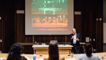 Walt Klenz speaking in the sensory theater