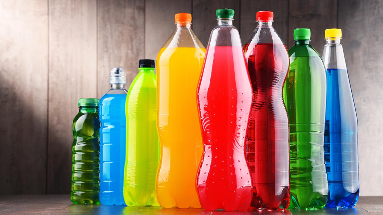 Bottles of sugary drinks