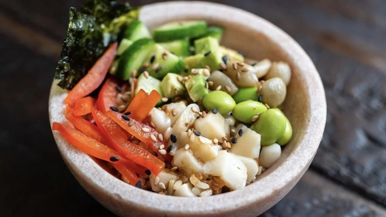 Yellowtail poke bowl made from cultivated protein. (BlueNalu)