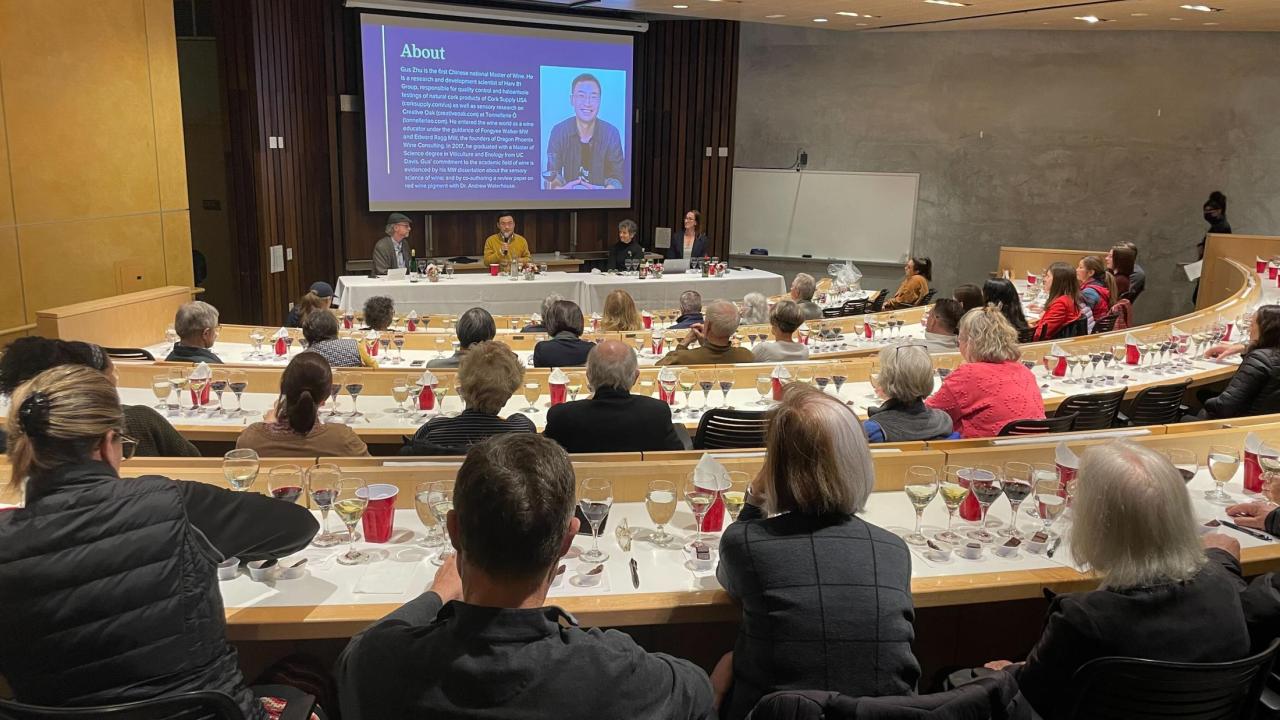 Attendees at the wine and chocolate pairing