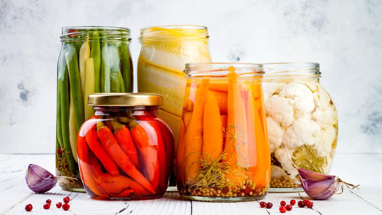 Jars of pickled vegetables