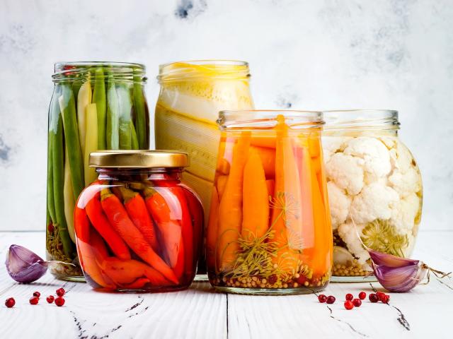 Jars of pickled vegetables