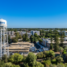 UC Davis Water Tower with campus around it