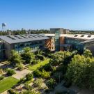 Arial photo of Robert Mondavi Institute North building and Good Life Garden