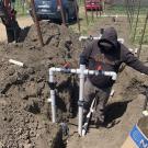 A drip irrigation system is installed at a new vineyard at the UC Davis Oakville Station. (Kaan Kurtural/UC Davis)